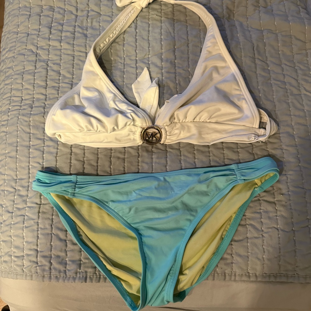 Michael Kors White and Blue Bikini Swimwear